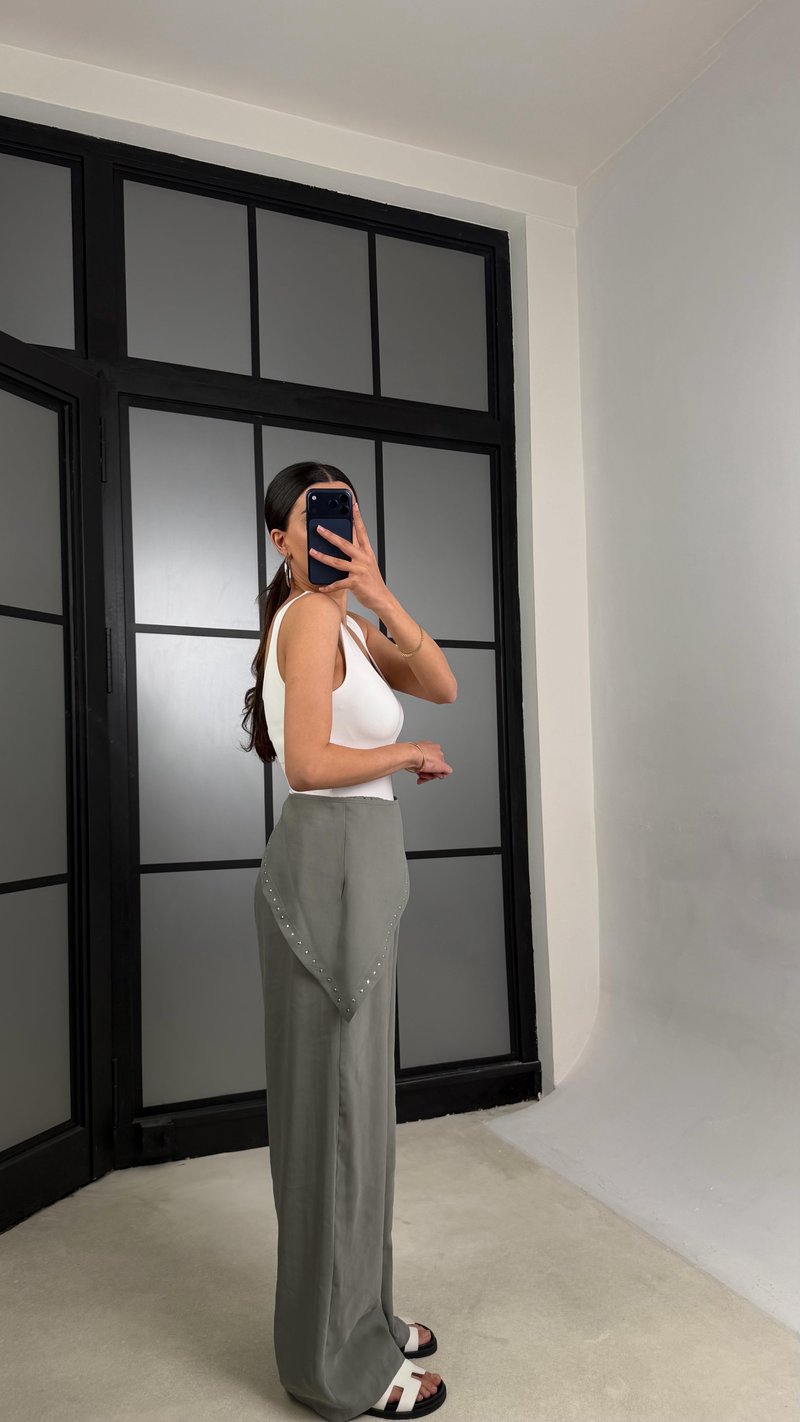 Haki Bandana Detaylı Tencel Pantolon GAUS-01424