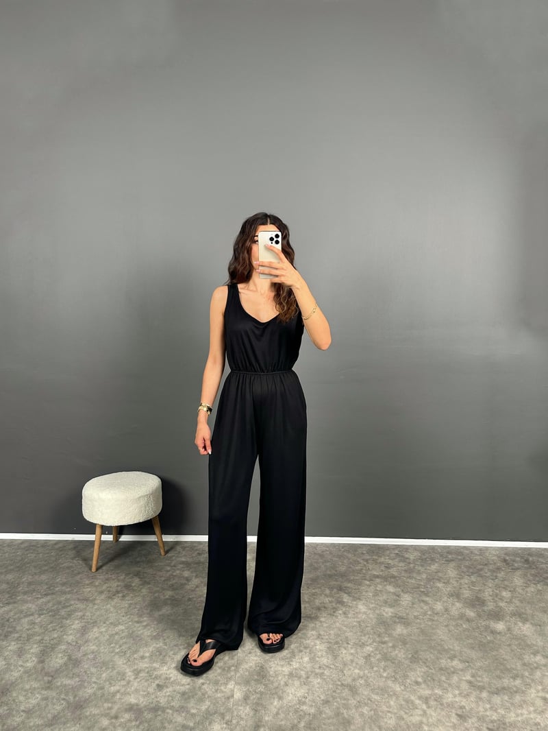 Helgi Siyah Beli Lastikli Pike Modal Tulum