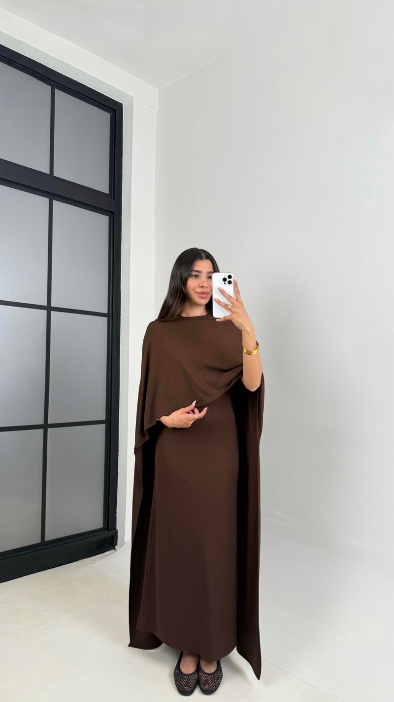 Acı Kahve Pelerinli Elbise Modal Premium Takım Gaus00625