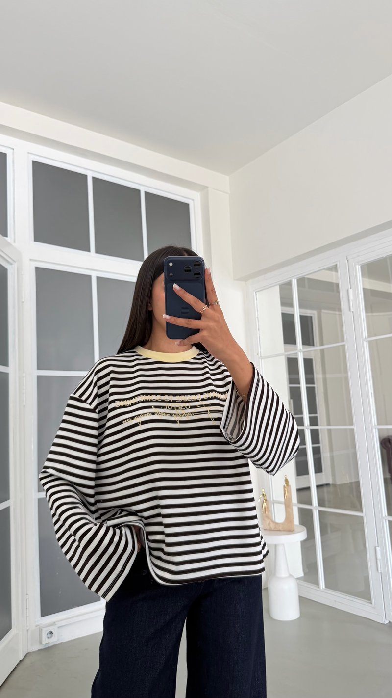 Sarı Şeritli Baskılı Modal Kumaş Sweatshirt GAUS-02121 GAUS-02196