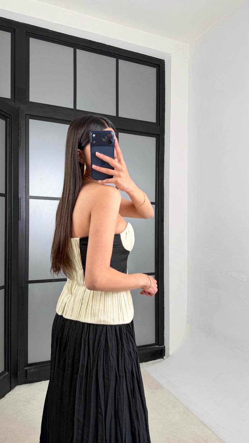 Krem Pileli Düğme Detaylı Tasarım Korse GAUS-01534