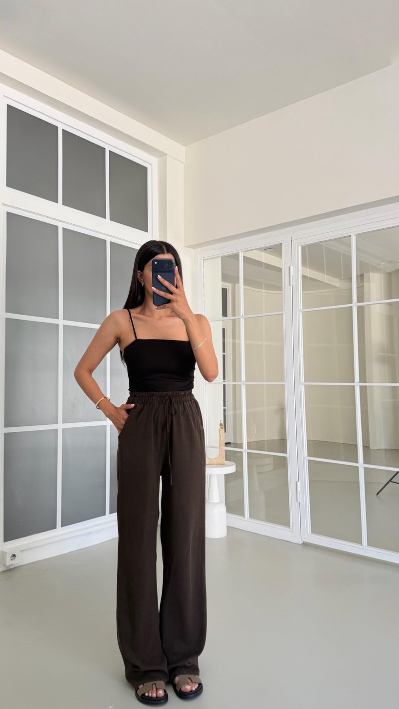 Acı Kahve Yıkamalı Beli Lastikli Tencel Pantolon GAUS-01678
