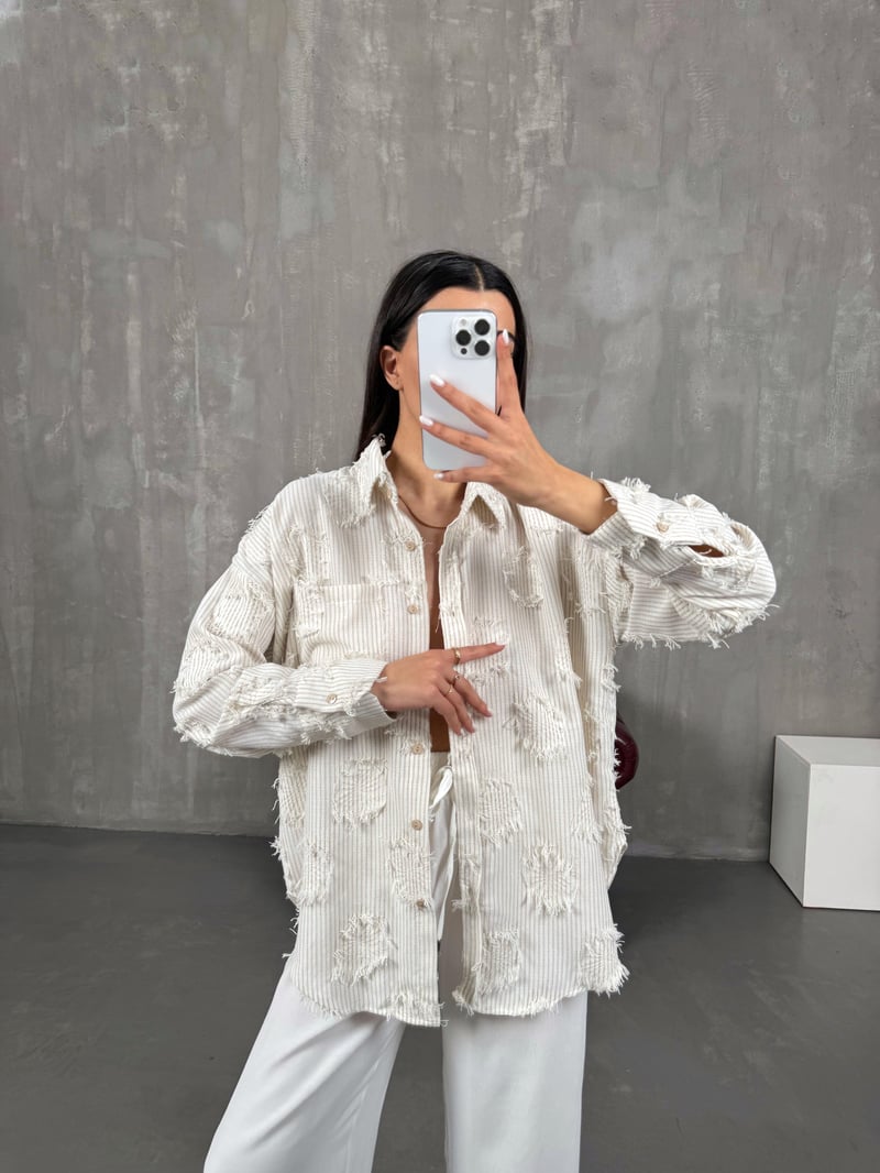 Vexor Mink Striped Tassel Detailed Linen Shirt