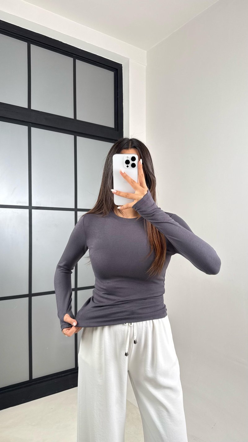 Antrasit OYS Muadil Parmak Geçirmeli Basic Bluz GAUS-00506