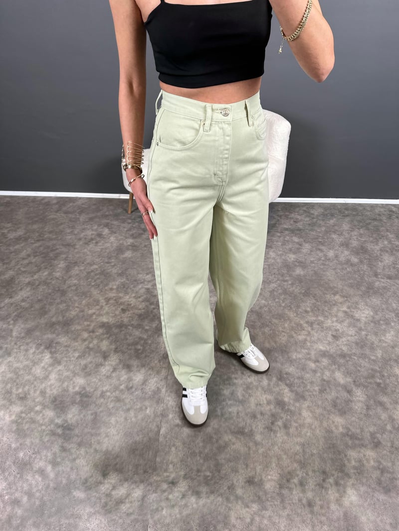 Soft Yeşil Yüksek Bel Baggy Jean