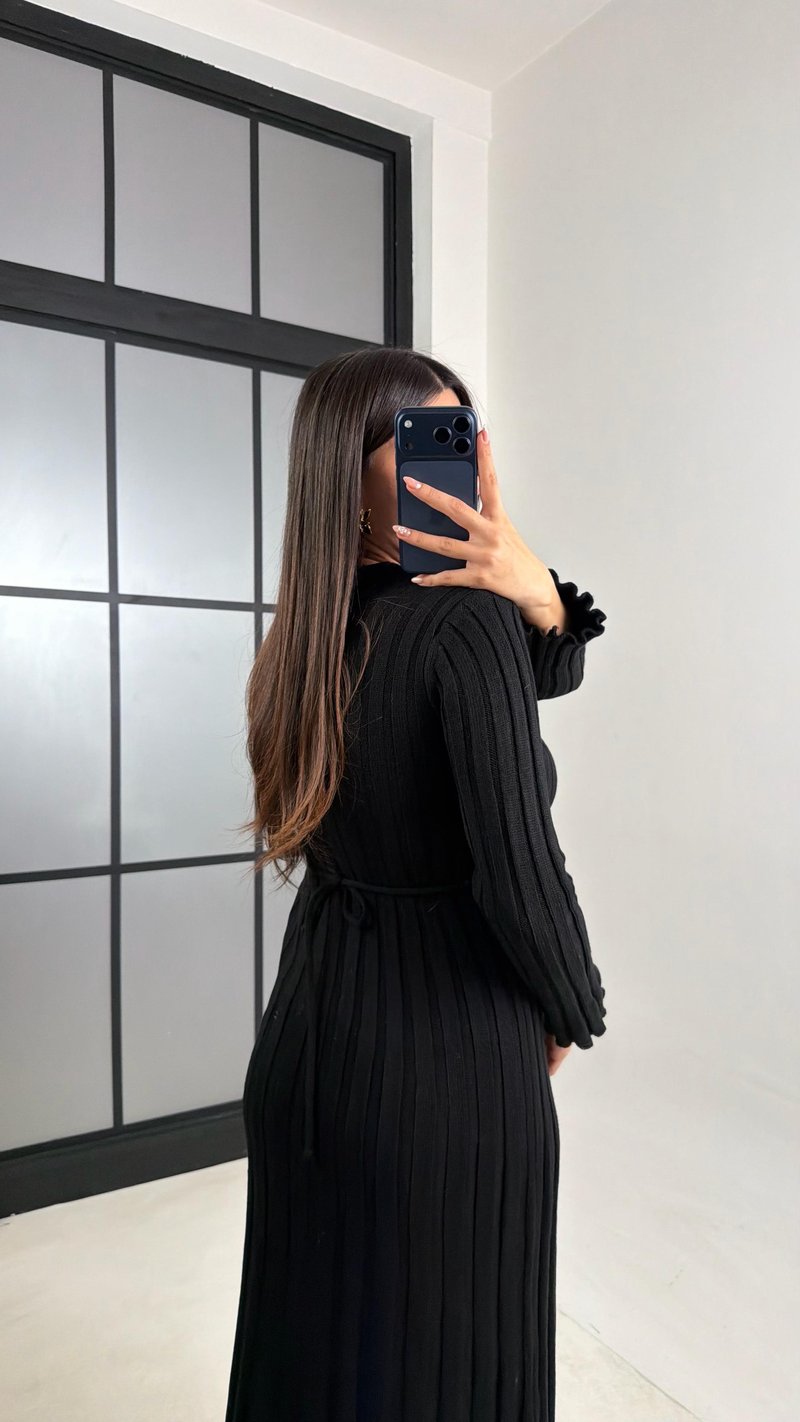 Siyah Kuşak Detaylı Triko Elbise GAUS-00812