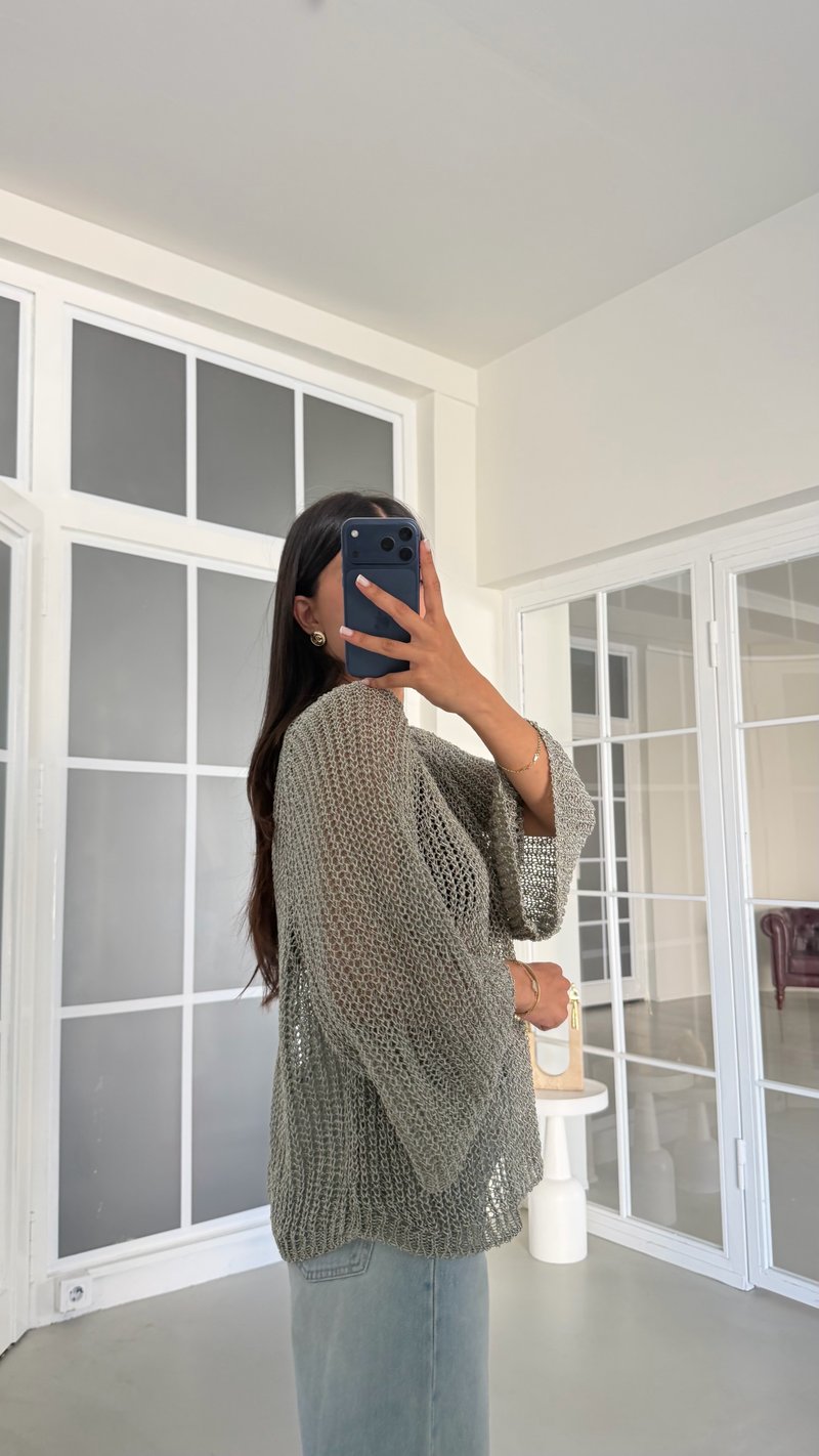 Yeşil Ajurlu Triko Bluz GAUS-02064