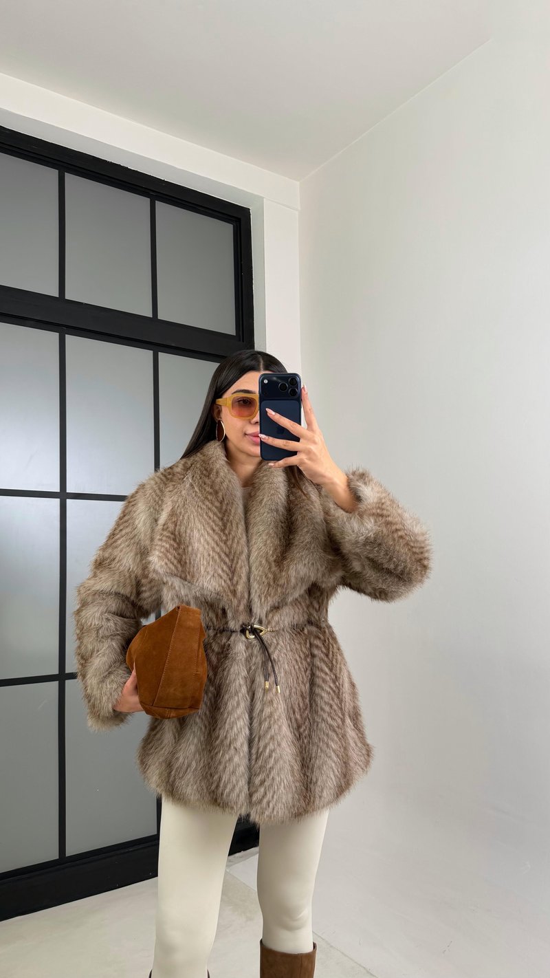 Vizon Astarlı Kemer Detaylı Premium Kürk GAUS-00878