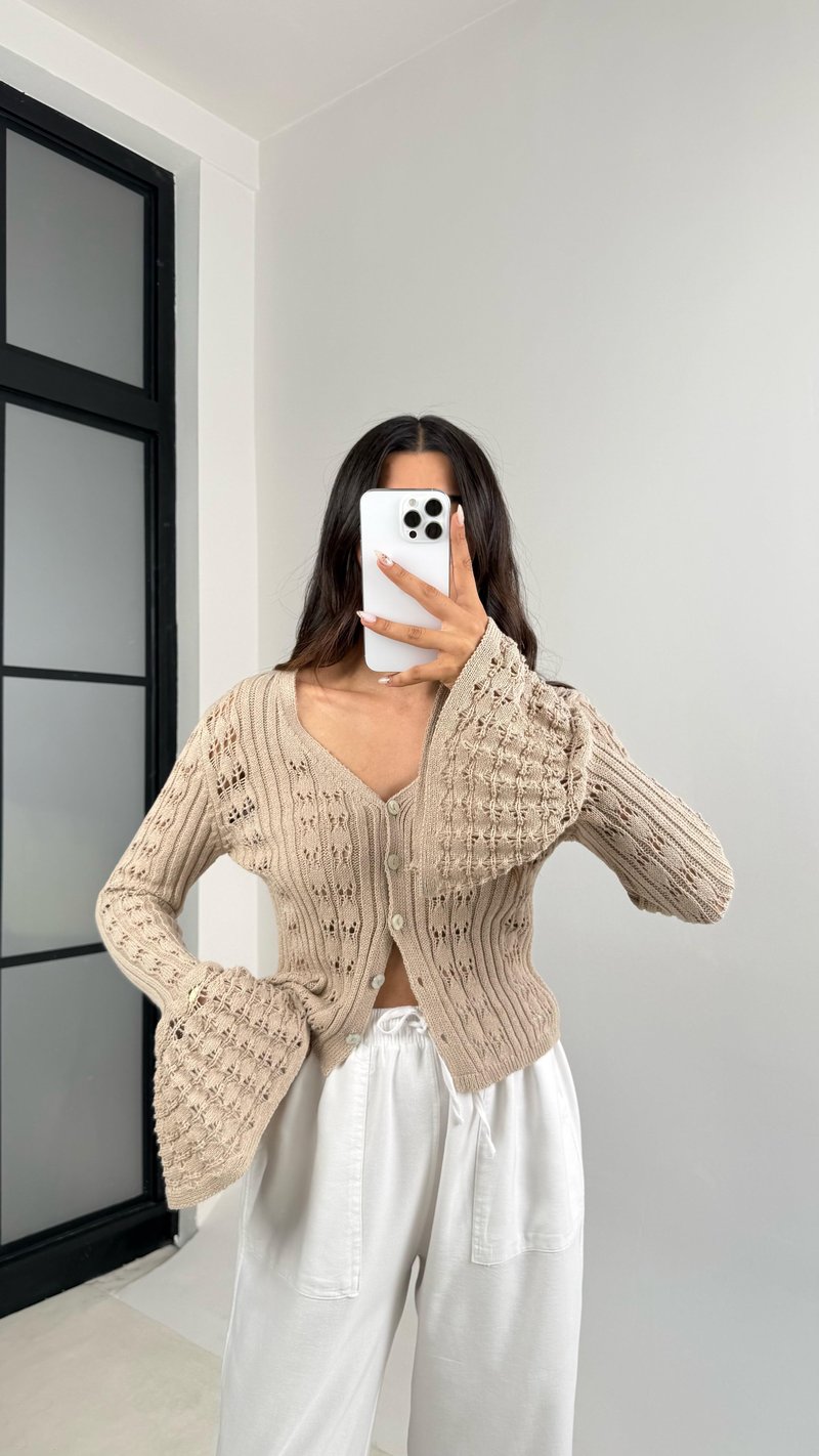 Vizon Kolu Volanlı Triko Hırka GAUS-0081