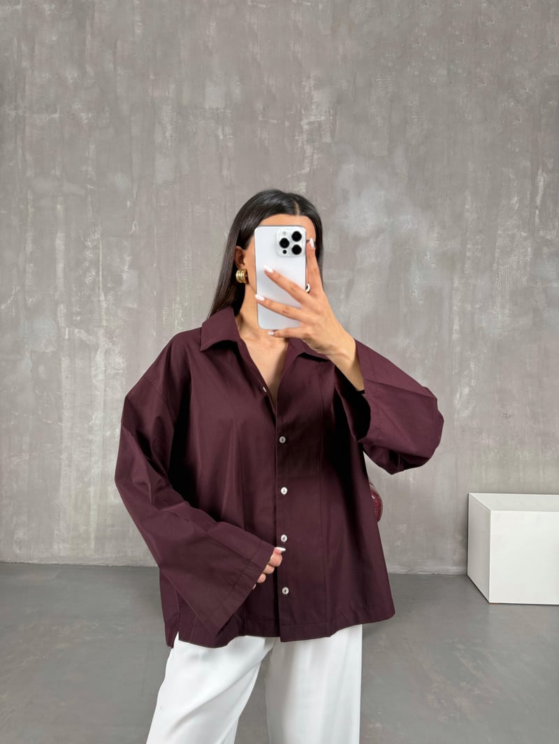 Mürdüm Poplin Oversize Gömlek Gaus00066