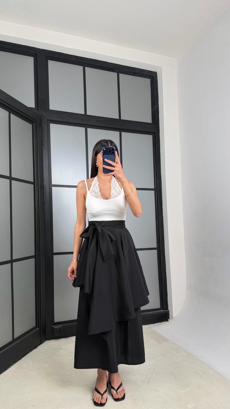 Siyah İthal Tencel Kumaş Tasarım Etek Pantolon GAUS-01412