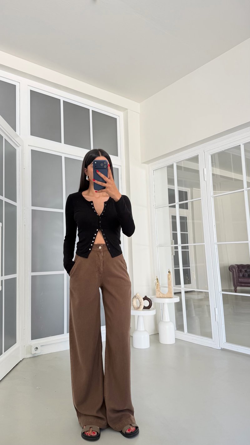 Kahve Yıkamalı Tencel Denim Pantolon GAUS-01786