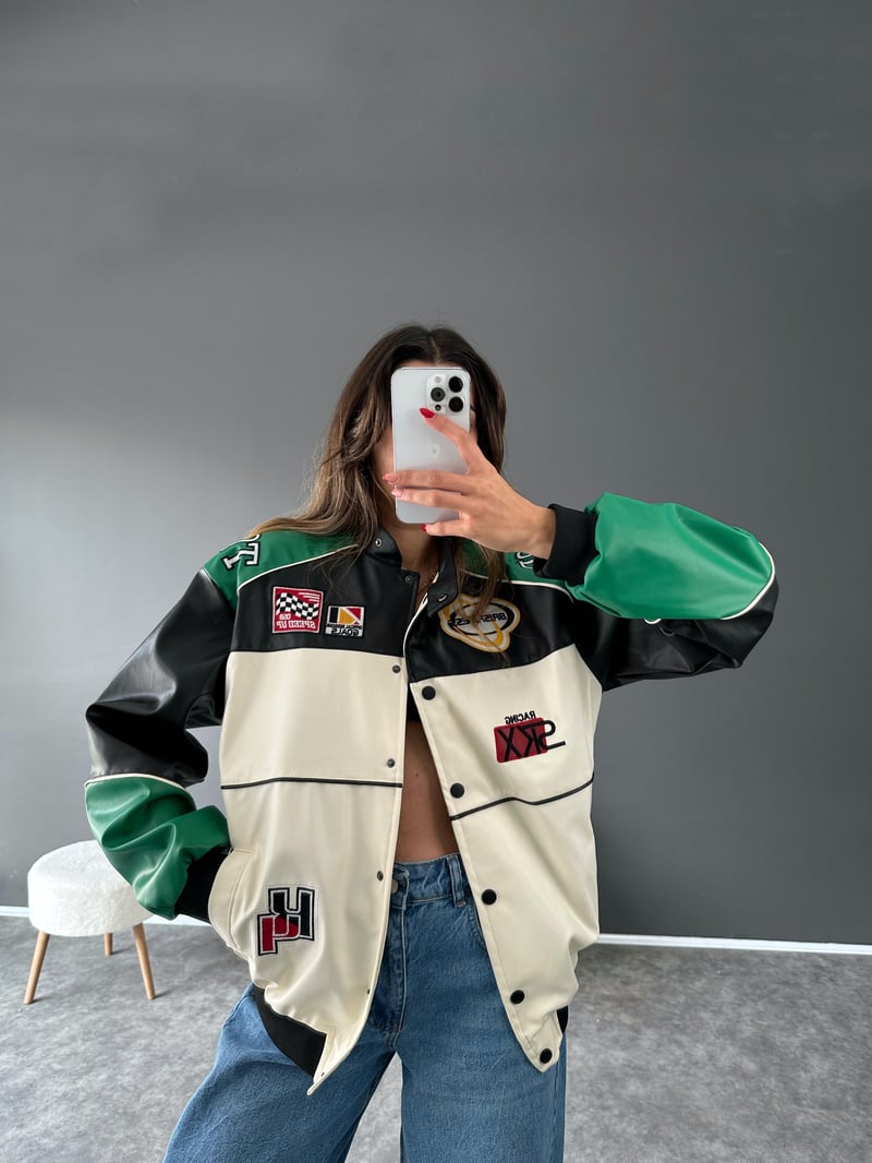 Wang Yeşil Deri Bomber Ceket