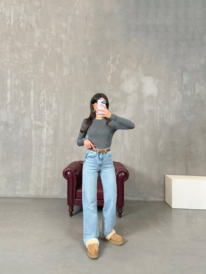 Cora Yıkamalı Mavi ZR Model Wide Leg Jean