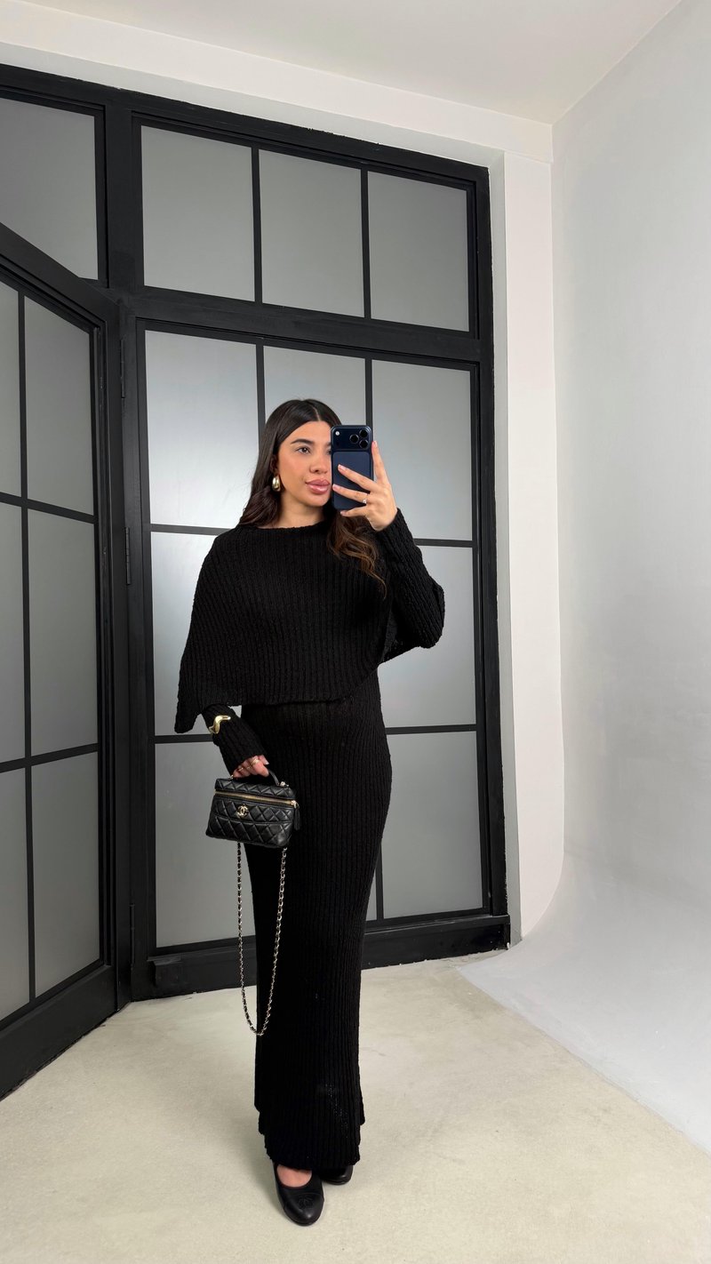 Siyah Elbise Pelerin Triko İkili Takım GAUS-01194