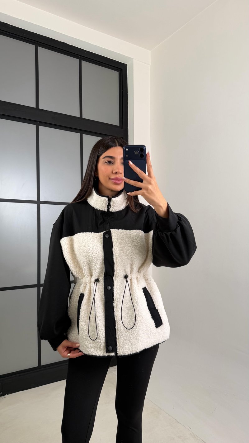 Siyah Beli Lastikli Muadil Peluş Ceket GAUS-00833
