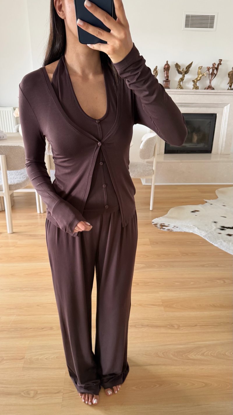 Kahve ZR Model Atlet Detaylı Hırka Pantolon İkli Takım GAUS-02100