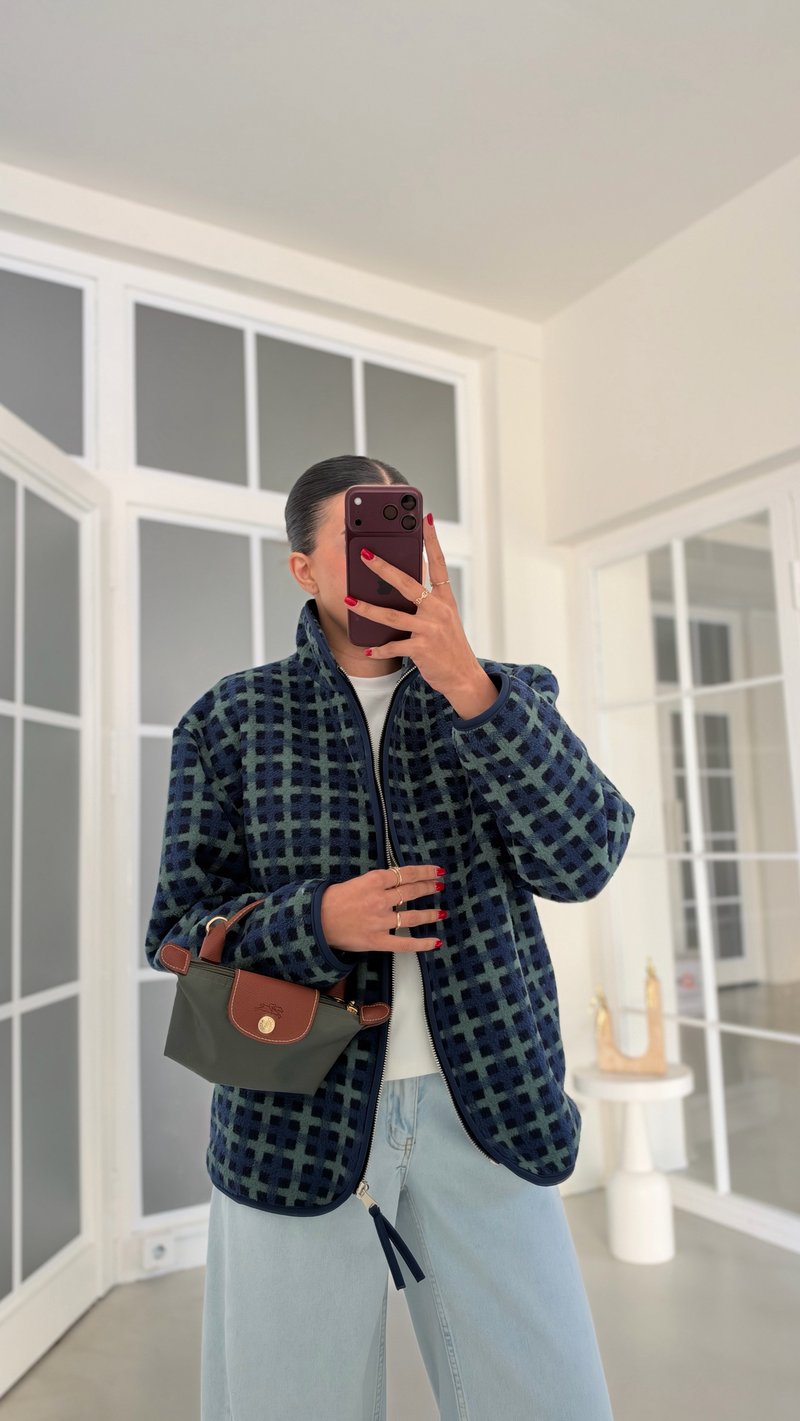 Çok Renkli Kareli  Fermuarlı Polar Sweatshirt GAUS-01916 GAUS-02323