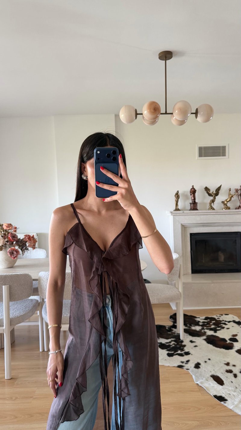 Kahve Fırfır Detaylı Tasarım Kimono GAUS-01619