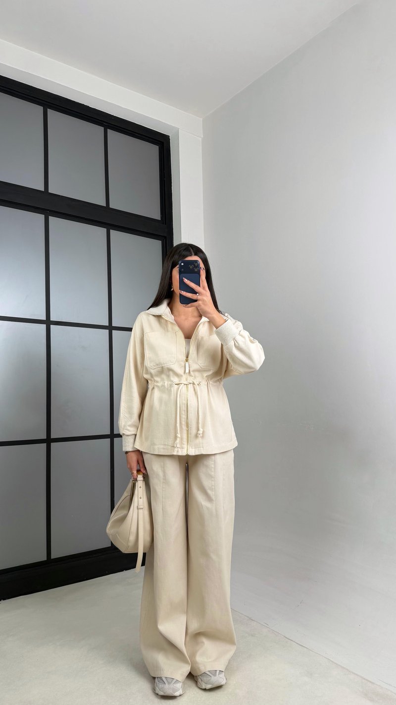 Taş Beli Lastikli Kuşaklı Ceket Pantolon Gabardin Takım GAUS-01112
