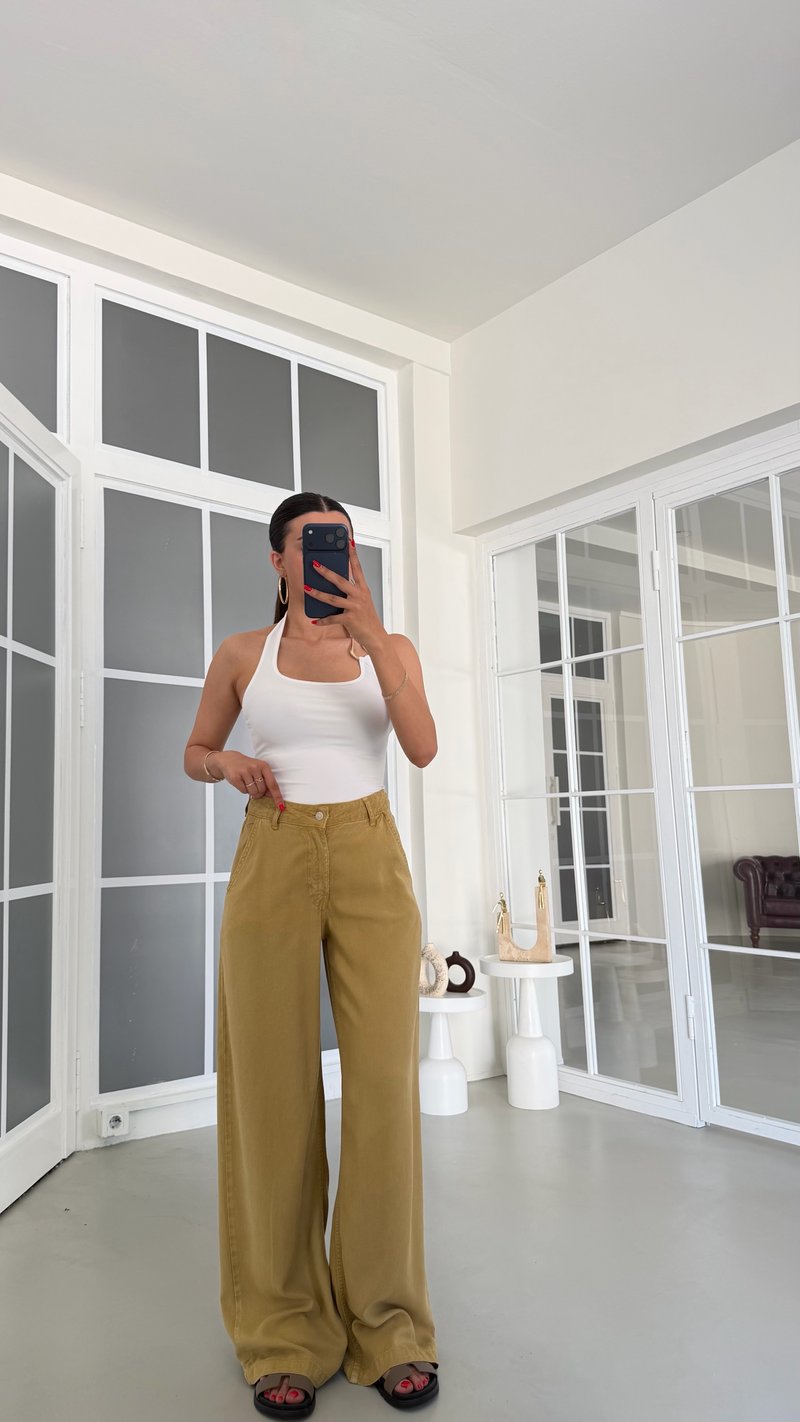 Yağ Yeşili Yıkamalı Tencel Denim Pantolon GAUS-01786