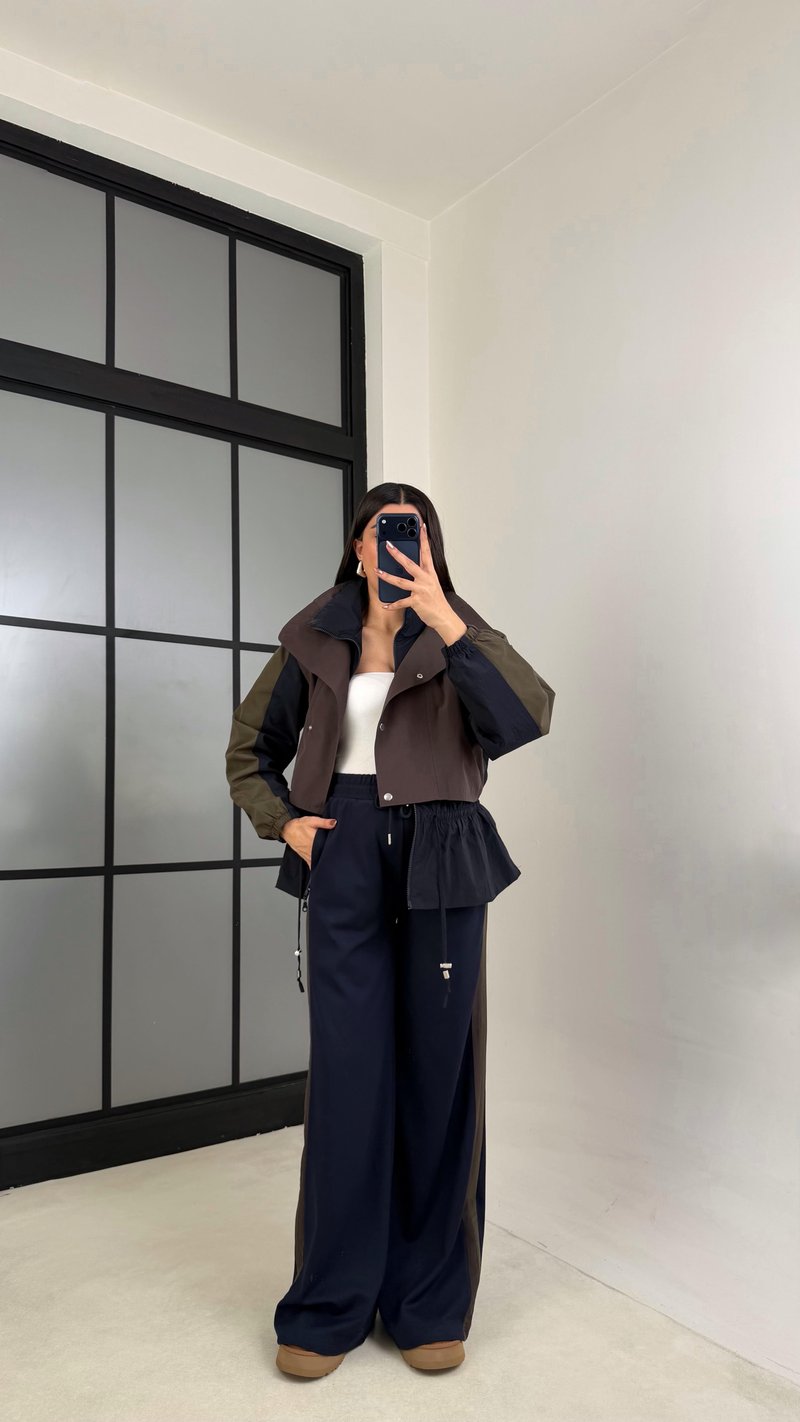 Acı Kahve Beli Lastikli Paraşüt Detaylı Ceket Pantolon Takım GAUS-01077