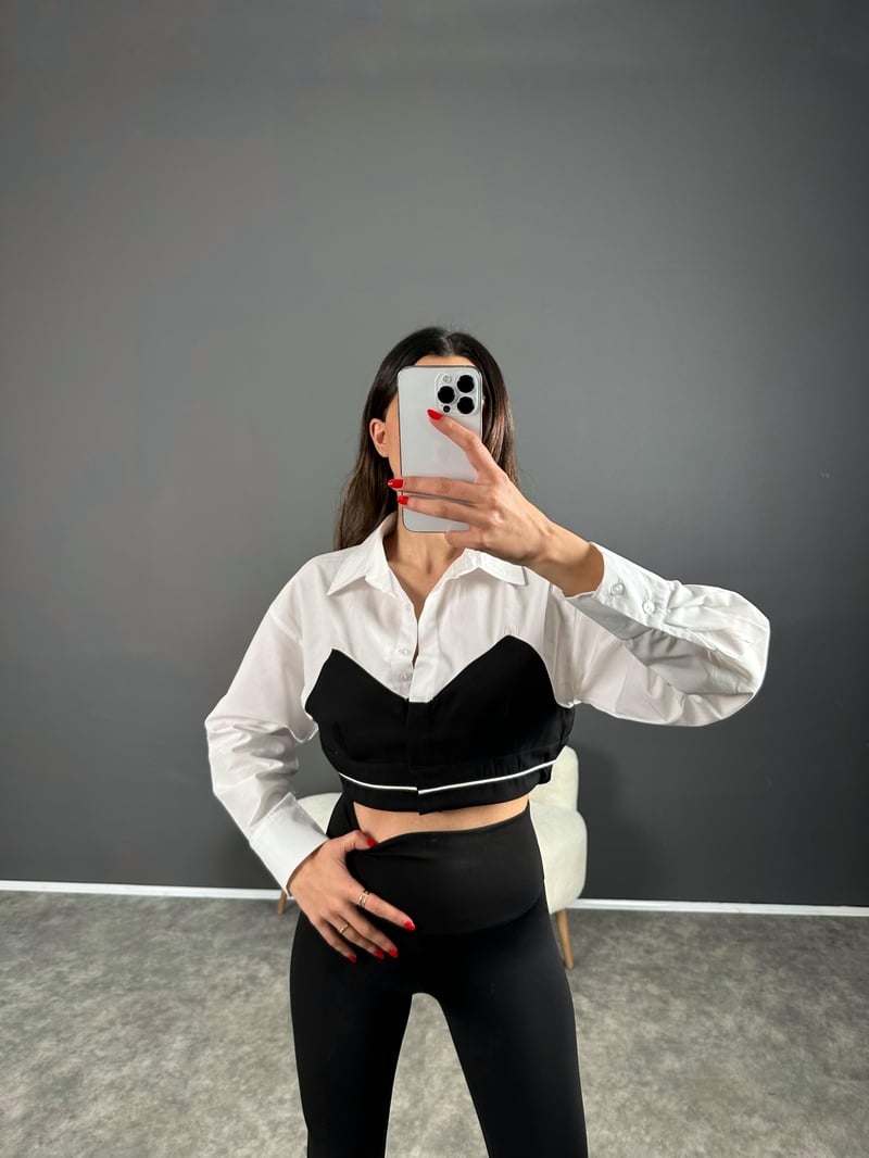 Siyah Tasarım Bralet Gömlek 