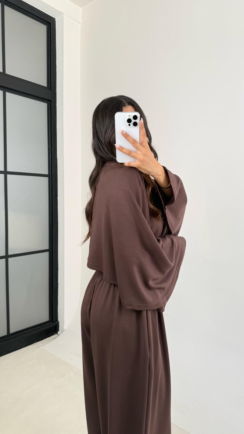 Acı Kahve Yarasa Kol Crop Beli Lastikli Pantolon OYS Muadil Modal Takım GAUS-0080