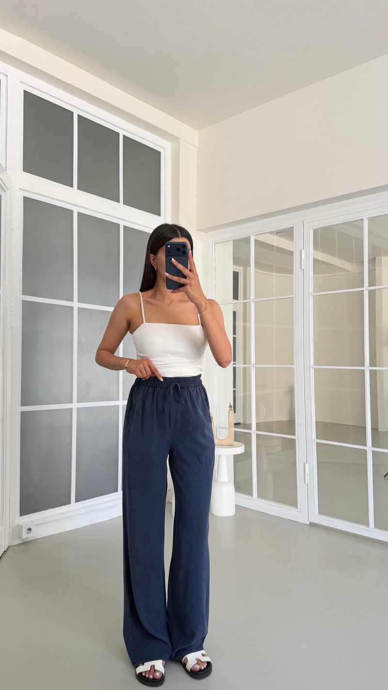 Lacivert Yıkamalı Beli Lastikli Tencel Pantolon GAUS-01678