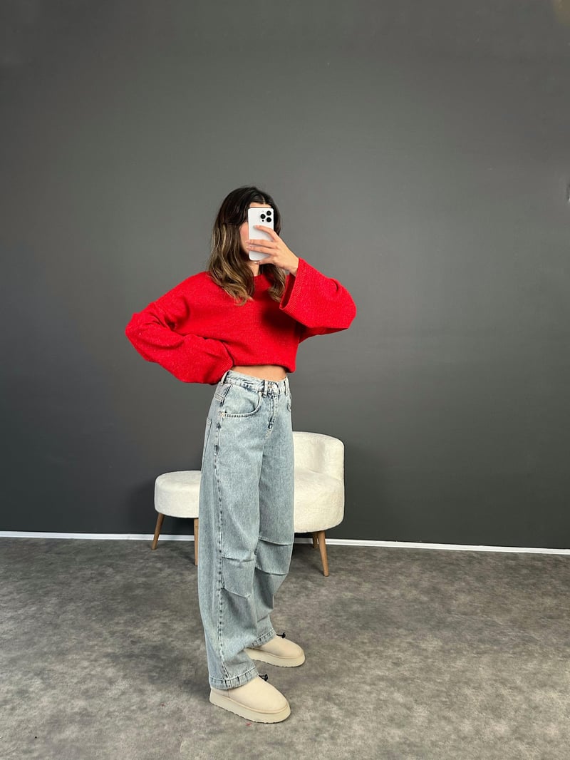 Kar Yıkamalı Paça Lastikli High Waist Jean