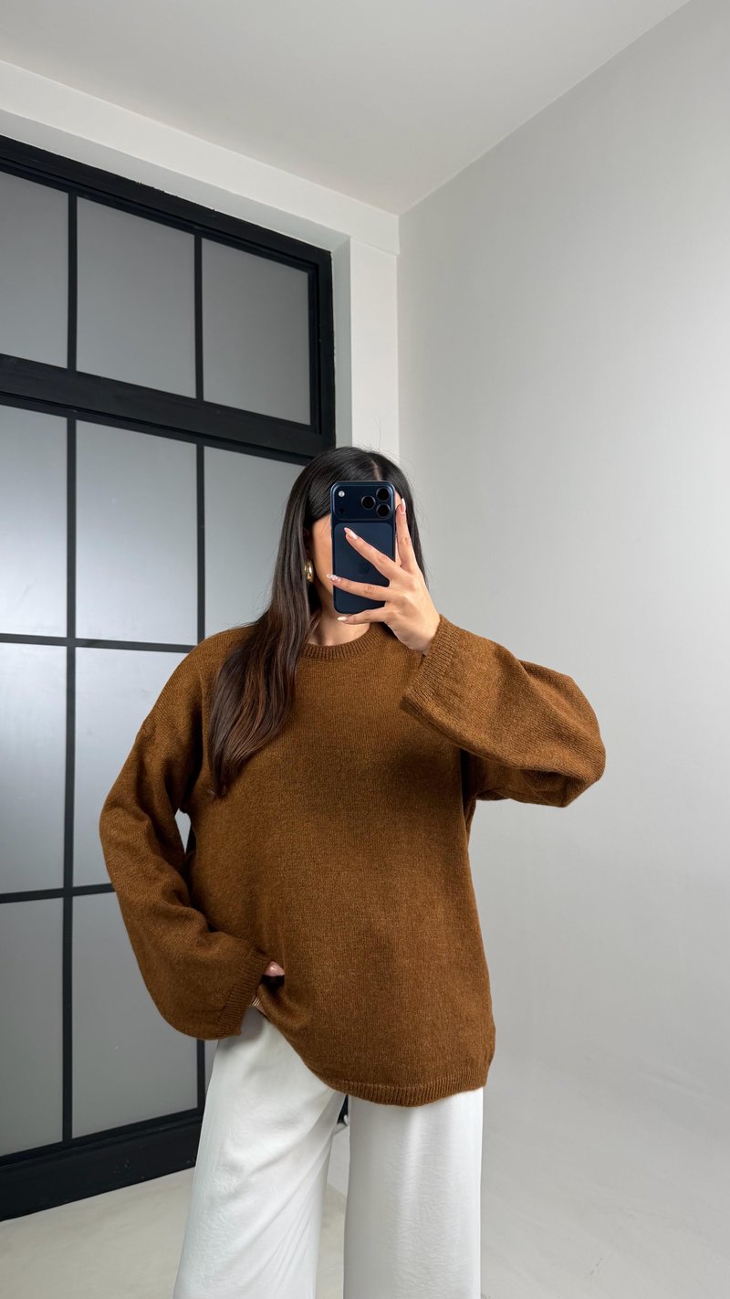 Kahve Bisiklet Yaka Pinterest Triko Kazak GAUS-00868