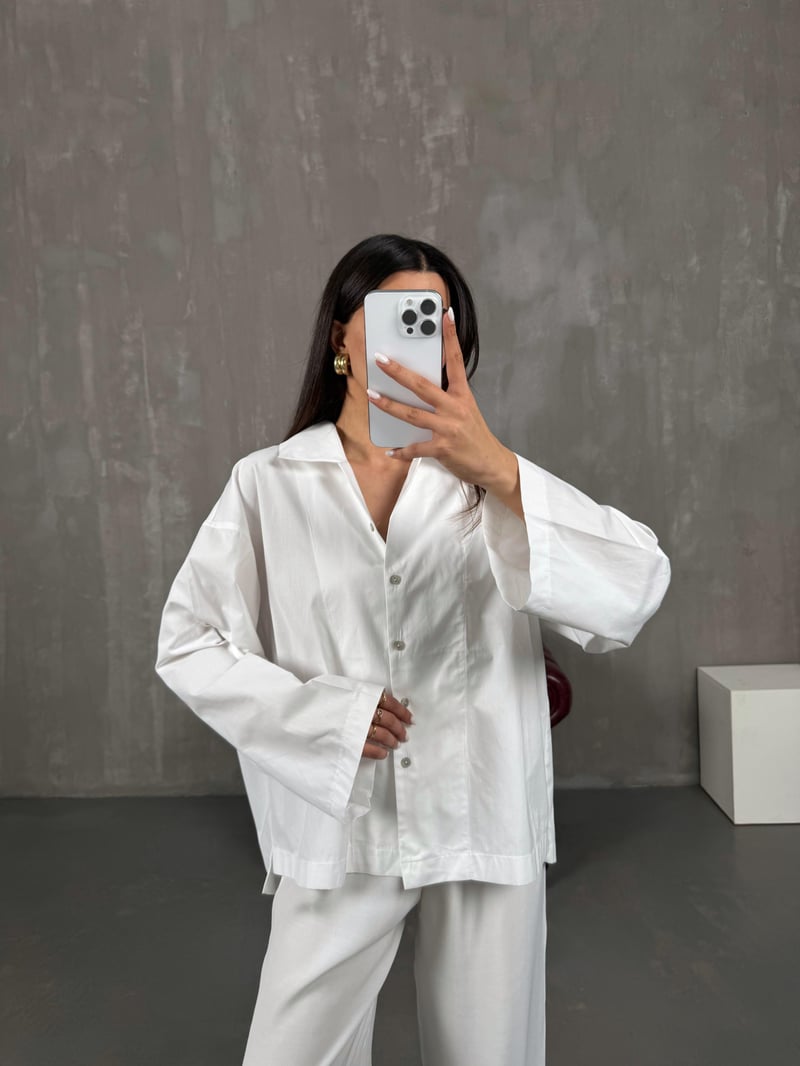Beyaz Poplin Oversize Gömlek Gaus00066