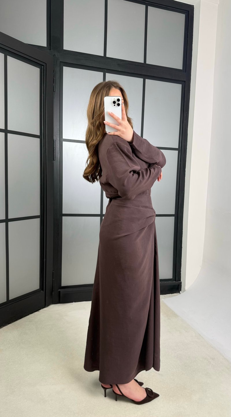 Mürdüm Drape Detaylı Etek Bluz Tencel Takım GAUS-01176