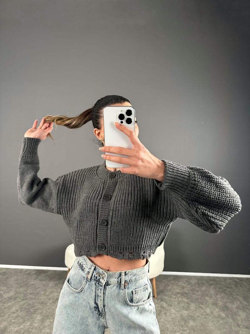 ZR Model Antrasit Crop Hırka