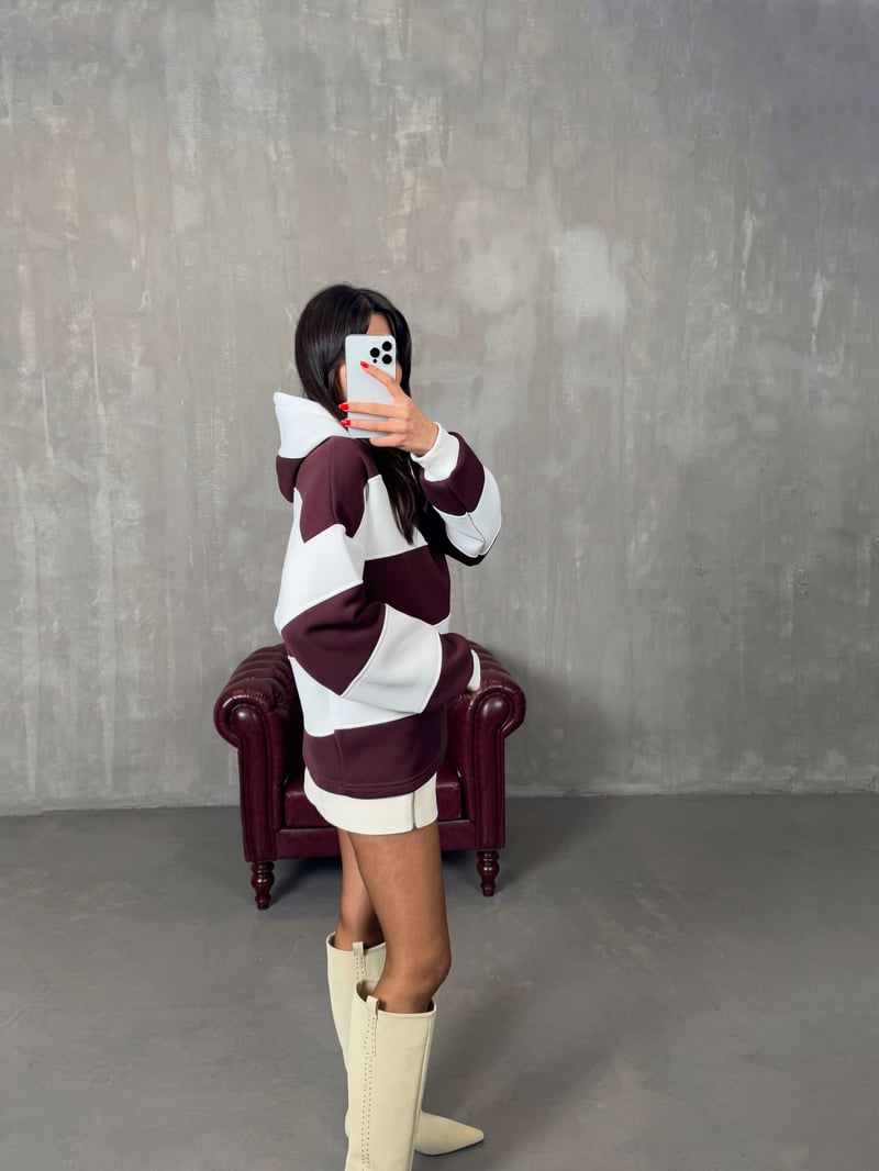 Nicol Bordo Beyaz Çizgili ZR Model Sweatshirt