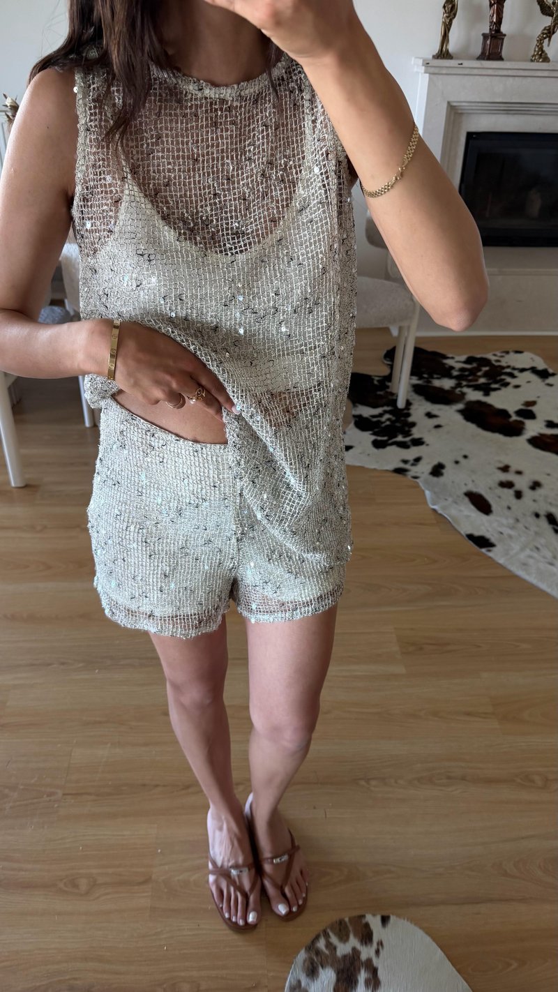 Ekru Muadil Astarlı Pullu Şort GAUS-01651