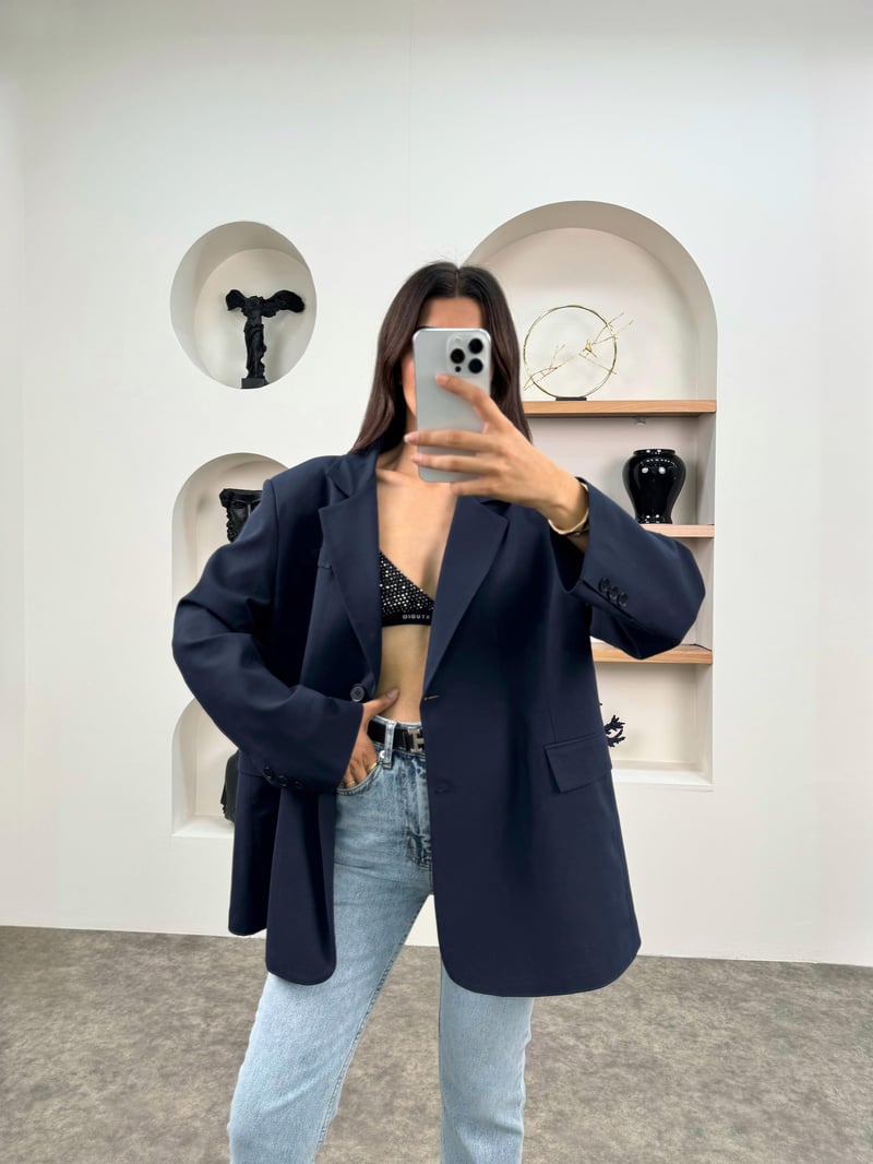 Pecho Lacivert Astarlı Blazer Ceket