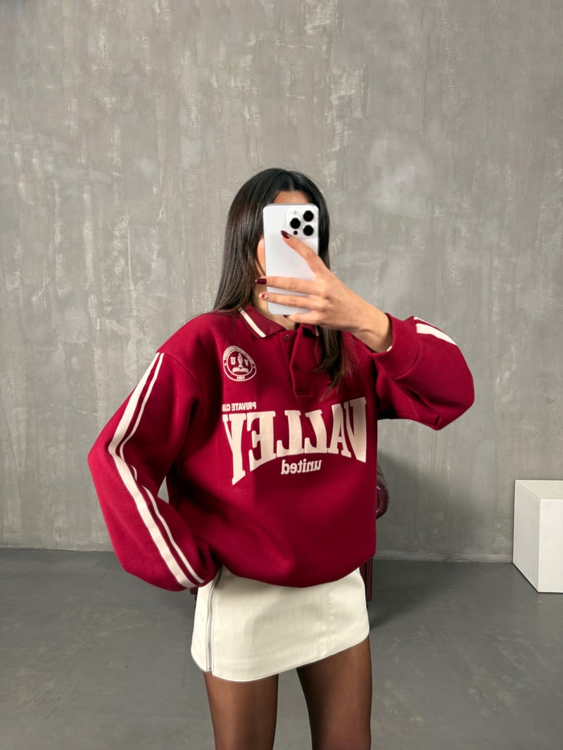 Juste Bordo Yazı Baskılı Sweat