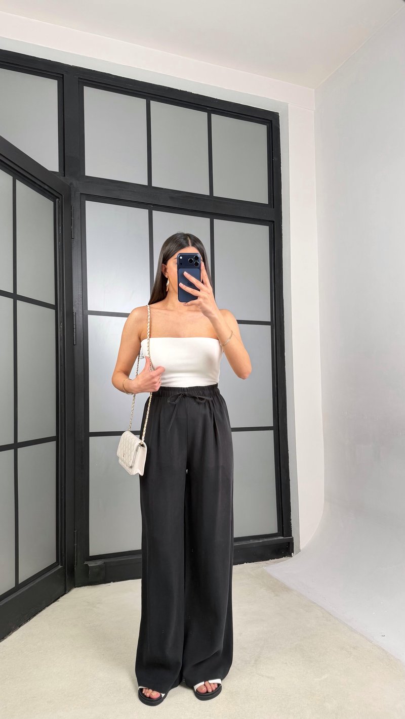 Siyah Beli Lastikli Tencel Pantolon GAUS-01331