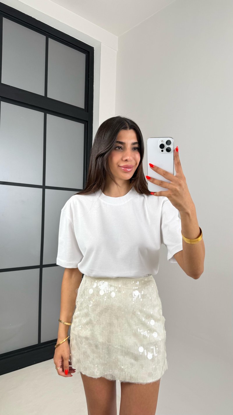 Beyaz Pul Detaylı Mini Etek Gaus00695