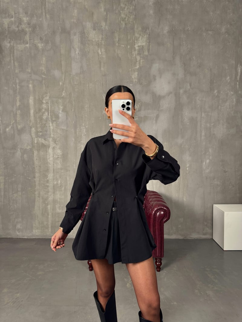 Athen Siyah ZR Model Oversize Tasarım Gömlek