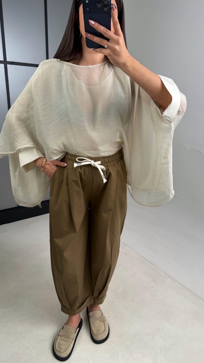 Cappuccino Beli Lastikli Muadil Pantolon GAUS-01119