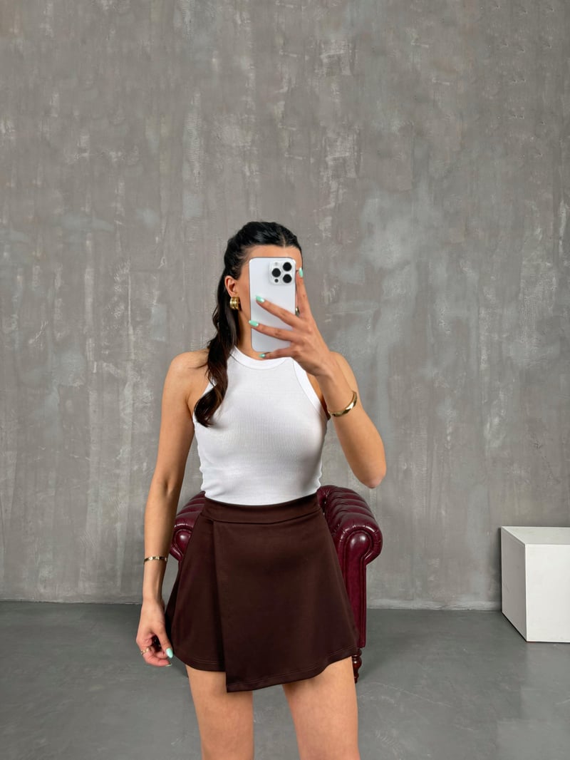 Kahve Etekli Beli Lastikli Modal Şort Gaus00245