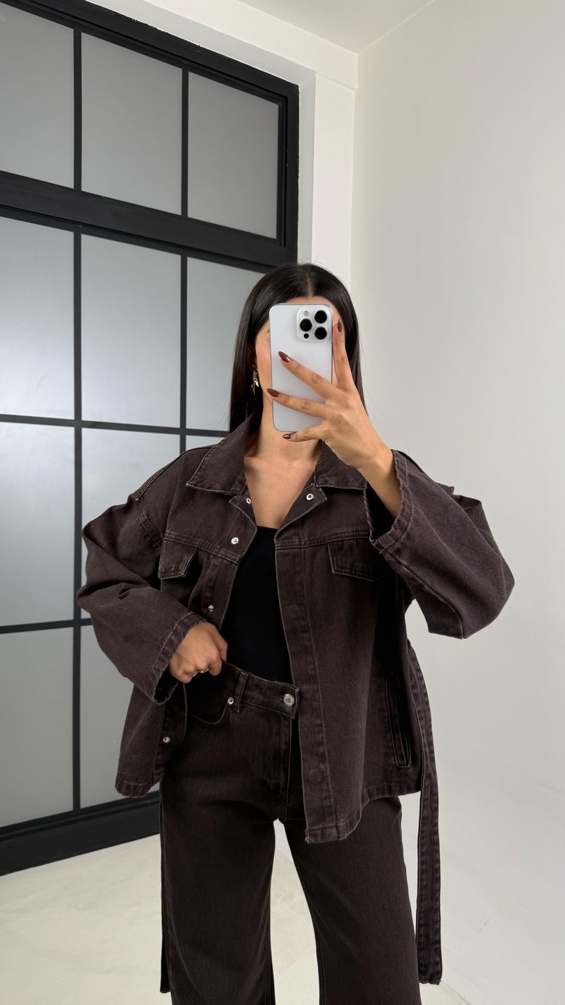 Acı Kahve Kuşaklı Denim Takım GAUS-00221
