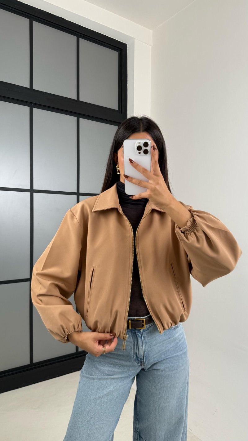 Camel Astarlı Cepli Duble Kumaş Bomber Ceket GAUS-00155