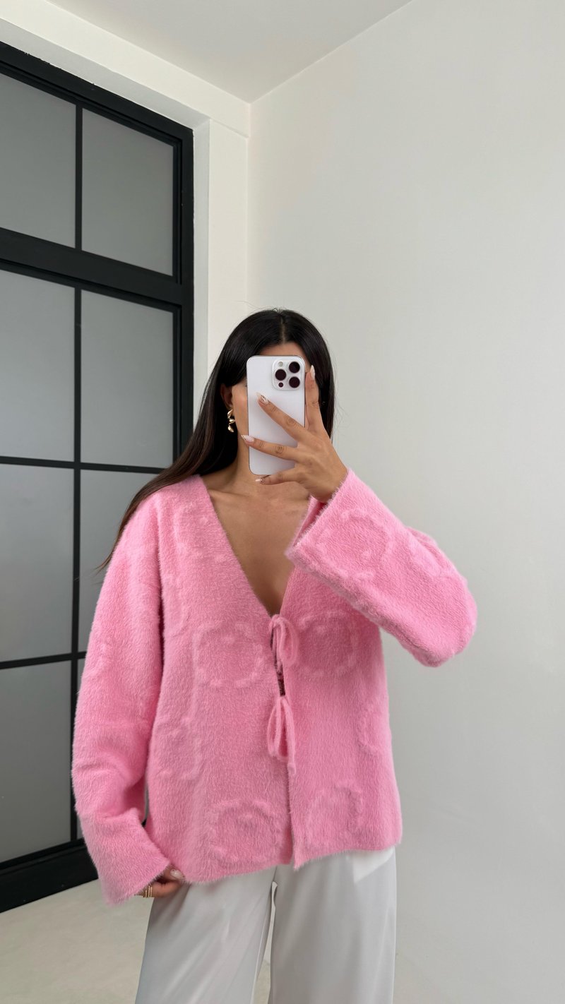 Pembe Önü Bağlamalı Premium Sakallı Hırka GAUS-0092