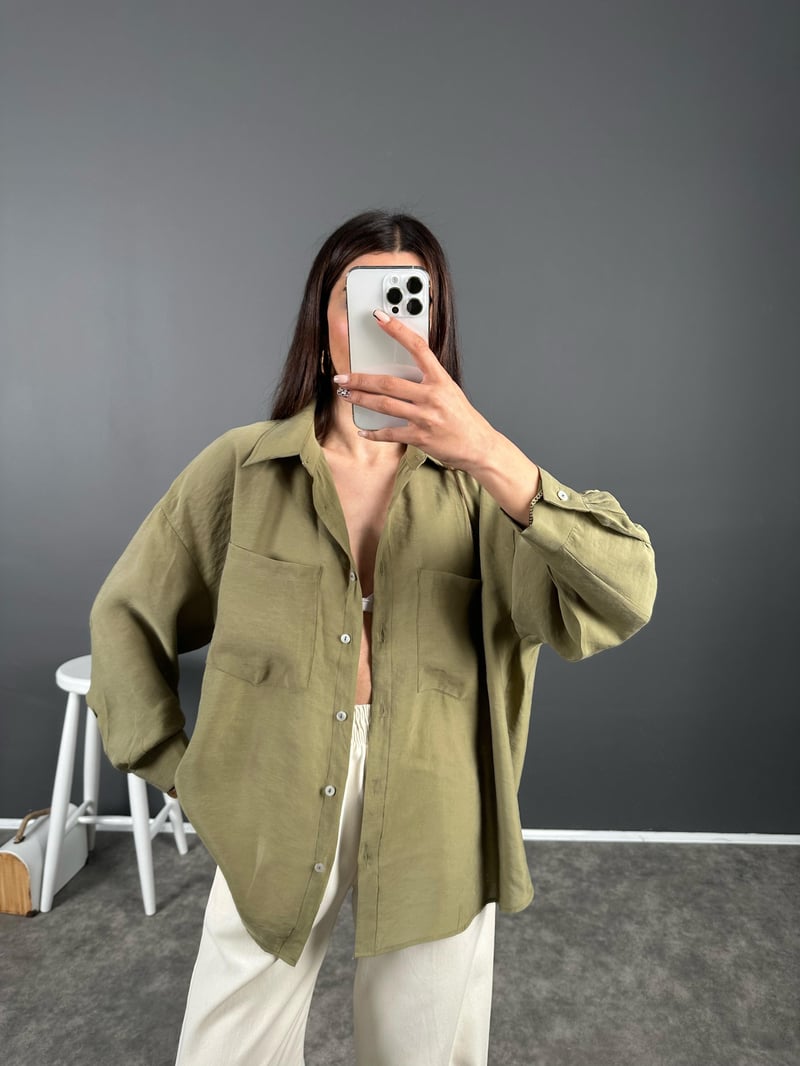 Lupus Haki Çift Cepli Oversize Premium Gömlek