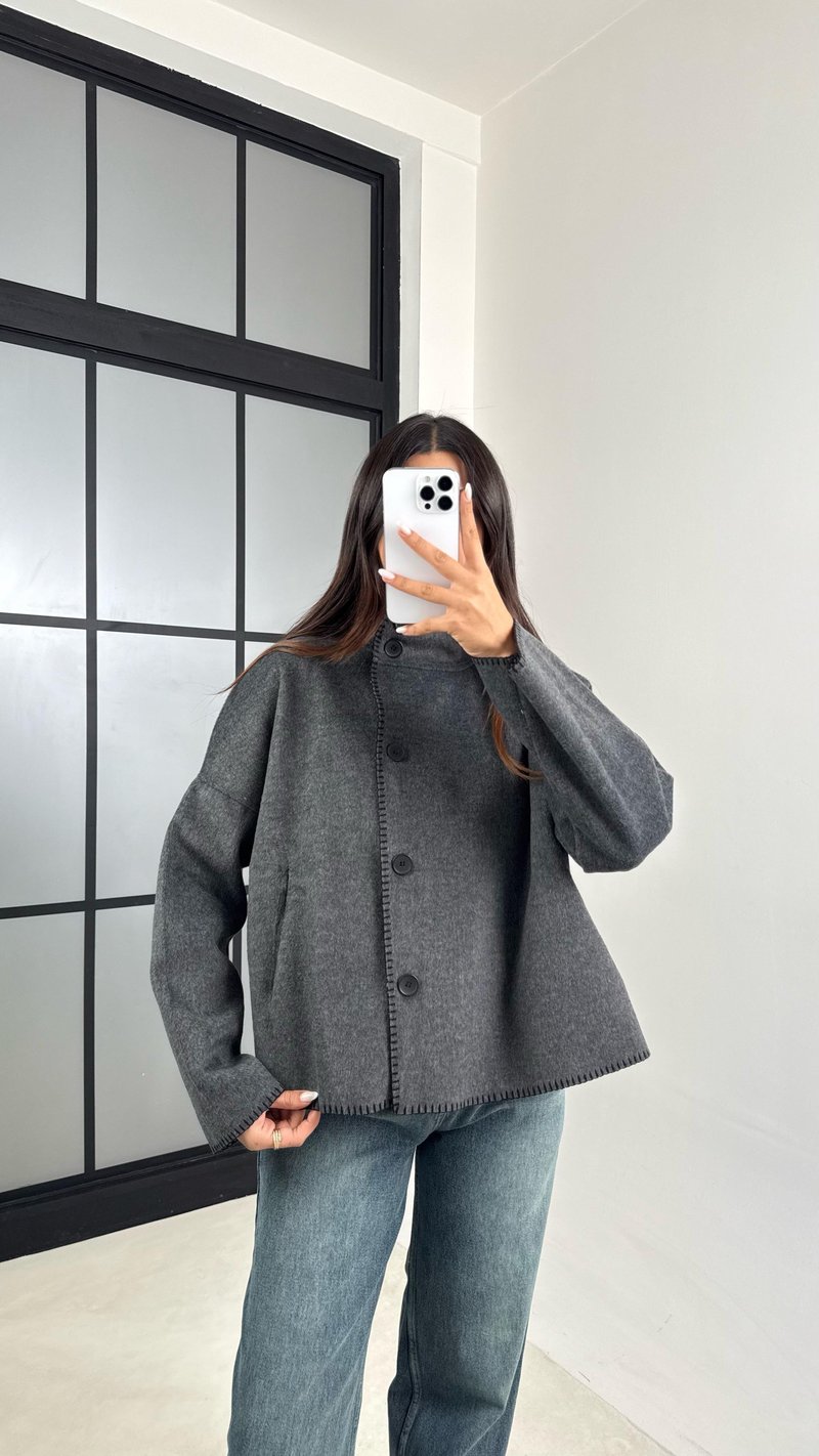 Antrasit Dikiş Detaylı Kaşe Ceket GAUS-00555