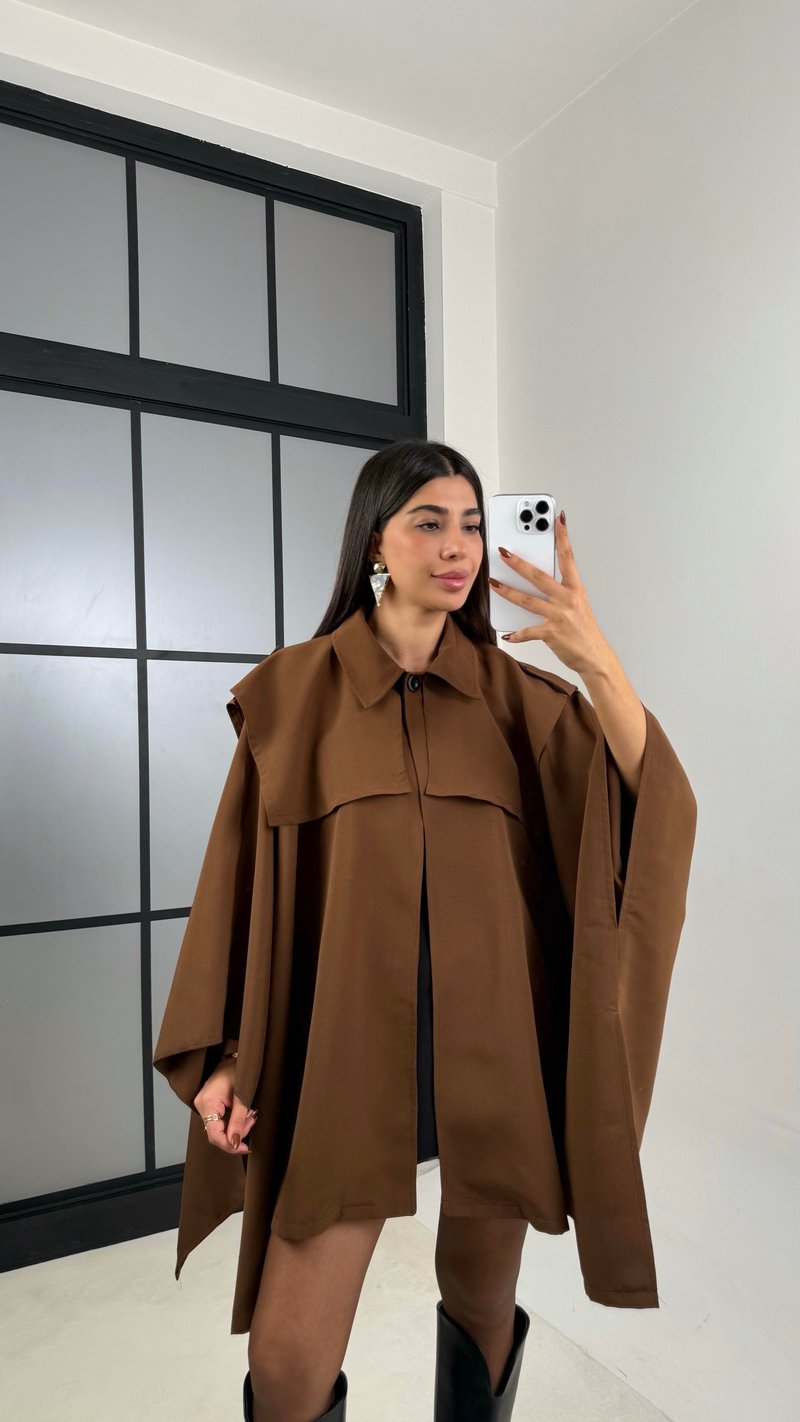 Kahve Premium Tasarım Panço Trençkot GAUS-00156