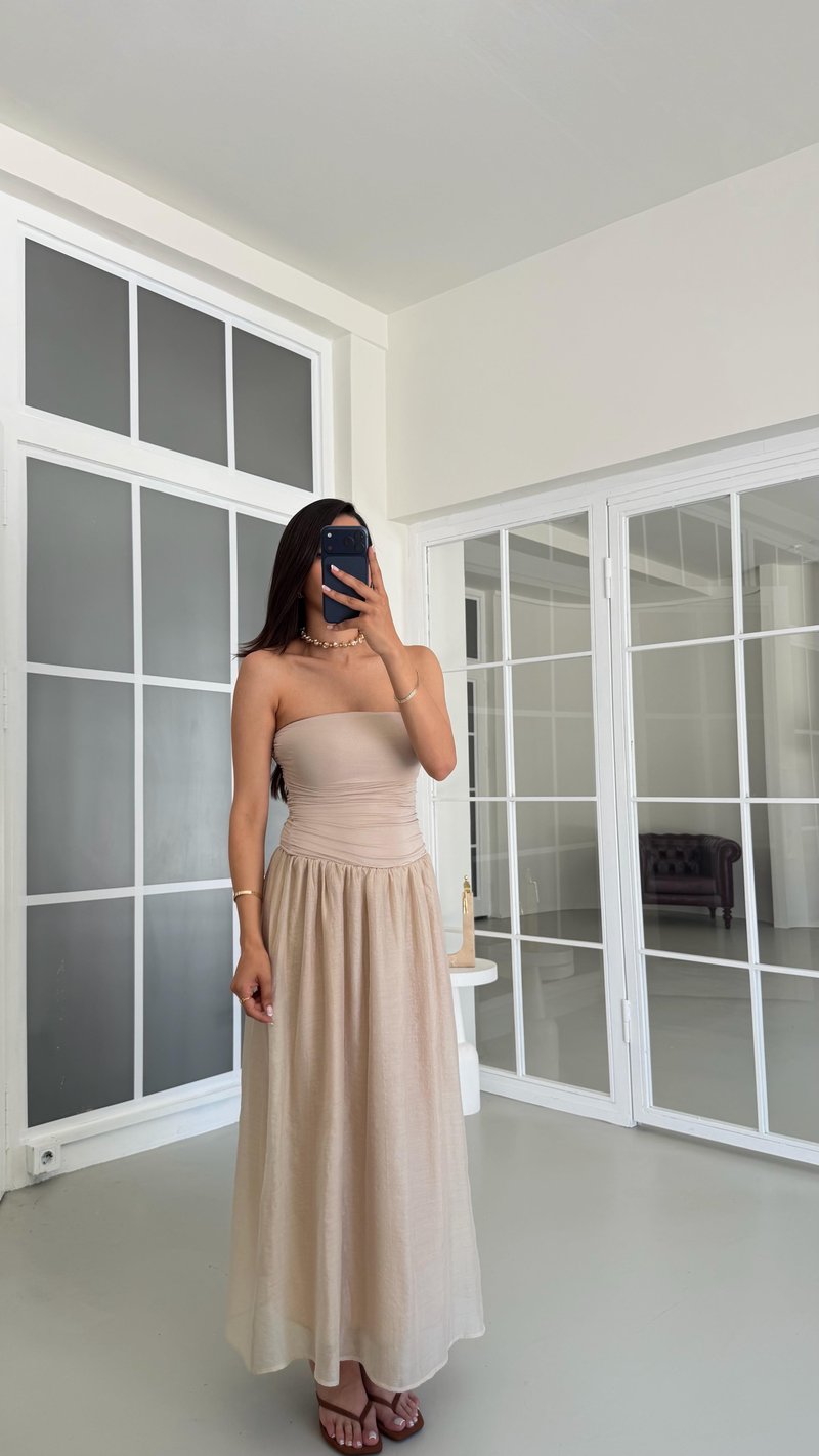 Bej Straplez Astarlı Elbise GAUS-01709